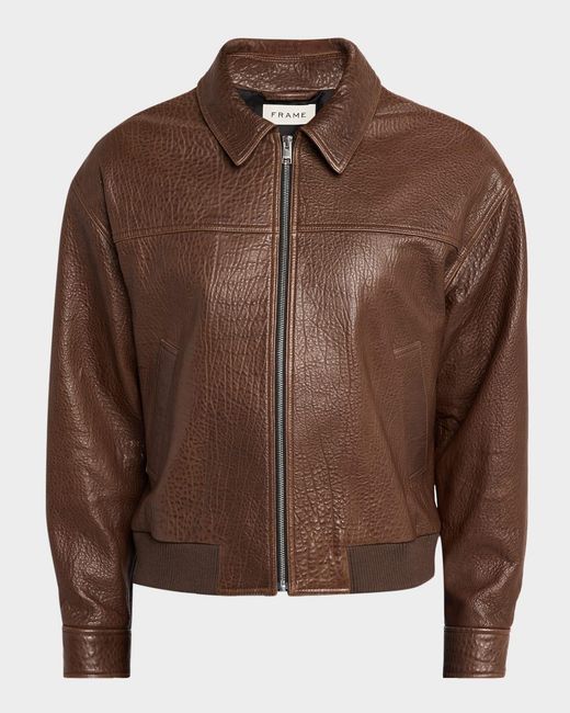 FRAME Brown Textured Leather Jacket for men