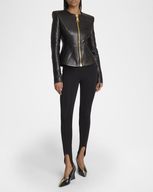 Balmain Black Fitted Lambskin Leather Jacket