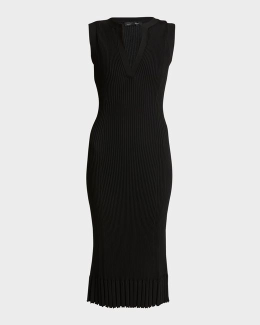 Proenza Schouler Black Tatum V-Neck Sleeveless Rib Knit Midi Dress