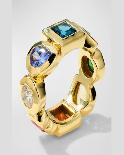 Ippolita Metallic 18k Gold Caramella Rainbow Stone Ring With Diamond, Size 7