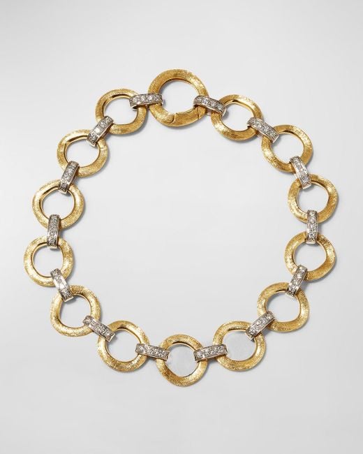 Marco Bicego Metallic Jaipur Link 18k Yellow & White Gold Flat-link Single Row Diamond Bracelet