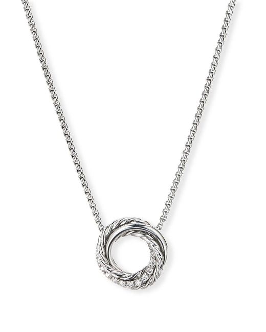 David Yurman Metallic Sterling Silver Crossover Mini Pendant Necklace With Diamonds