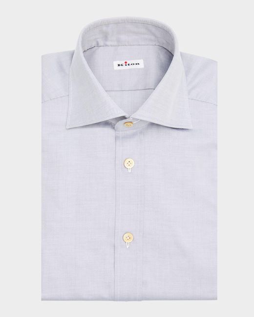 Kiton Blue Cotton Point-Collar Dress Shirt for men