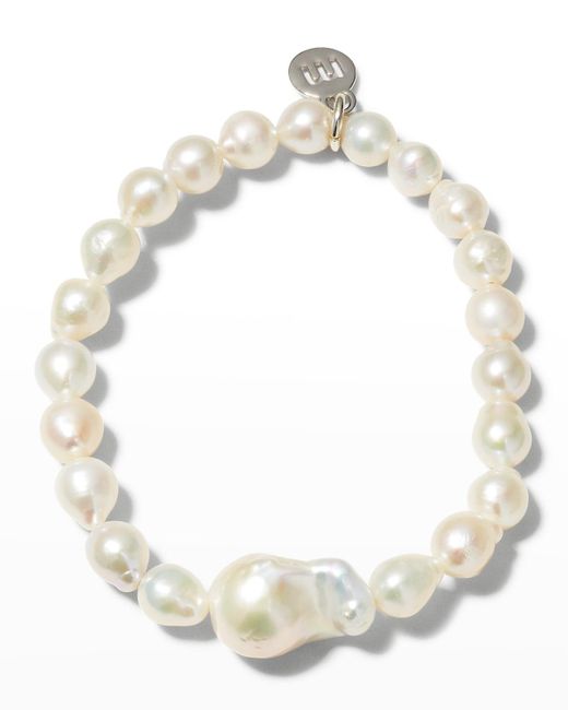 Margo Morrison White Mixed Size Baroque Pearl Stretch Bracelet