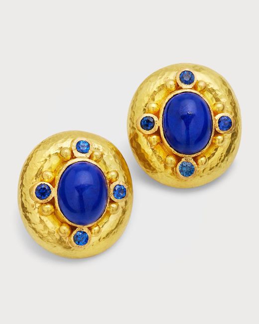 Elizabeth Locke 19k Lapis, Blue Sapphire And Gold Dot Earrings, 20x18mm