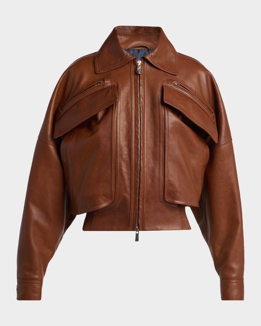 Versace Brown Blouson Leather Jacket