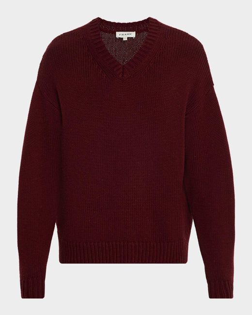 FRAME Red Wool And Cashmere Knit V-Neck Sweater for men