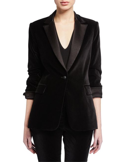 Alice + Olivia Satin Macey Pleated-sleeve Fitted Blazer in Black - Save ...