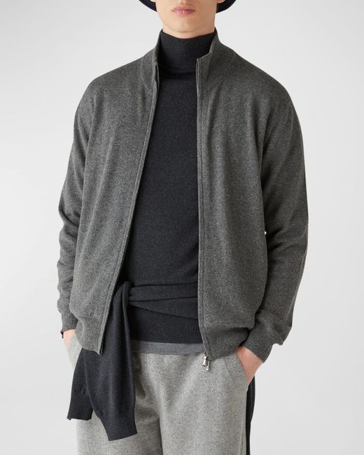 Loro Piana Gray Baby Cashmere Full-zip Sweater for men