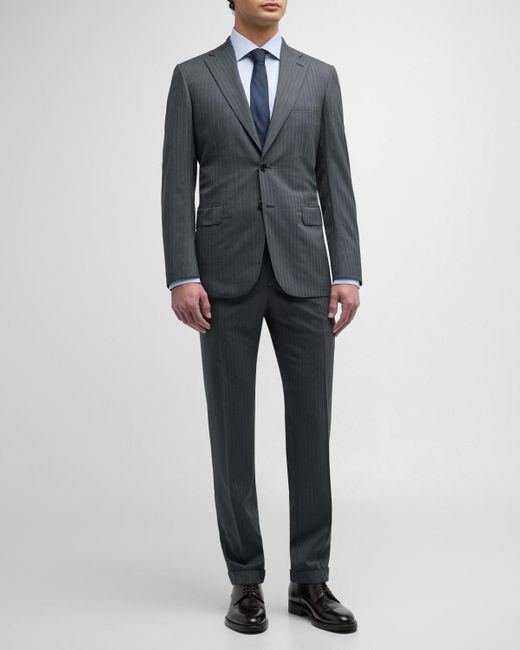 Brioni Gray Tonal Striped Wool Suit for men