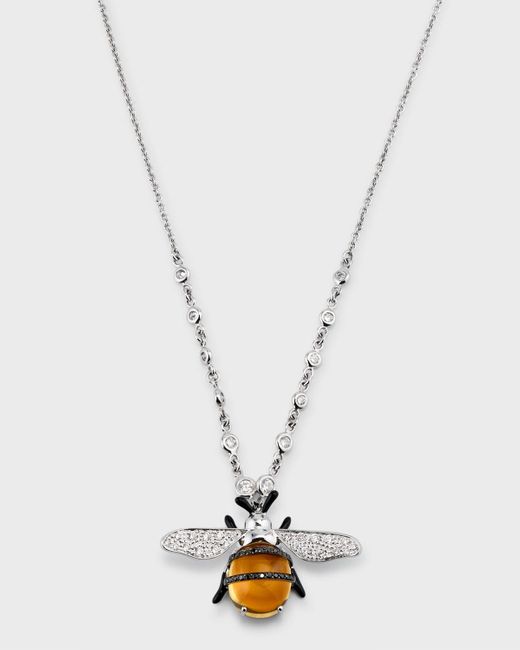 Staurino Metallic Bumble Bee Pendant Necklace With Citrine And Diamonds