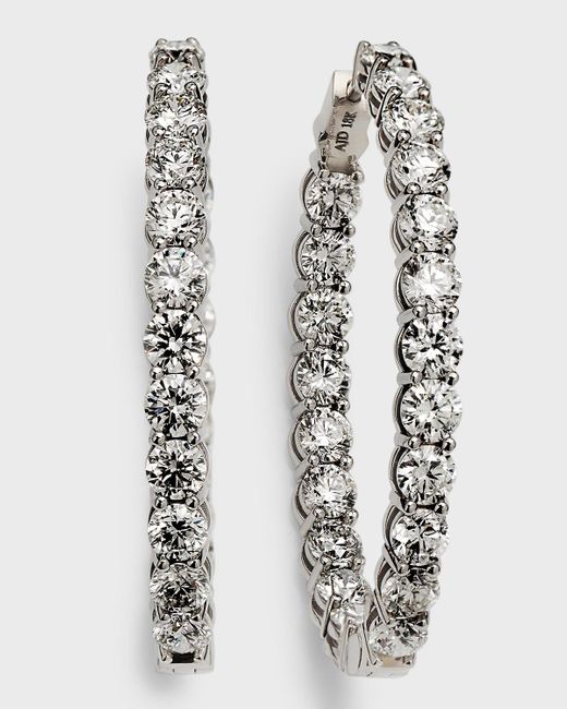 Neiman Marcus 18k White Gold Oval-shape Diamond Gh/si Medium Hoop Earrings