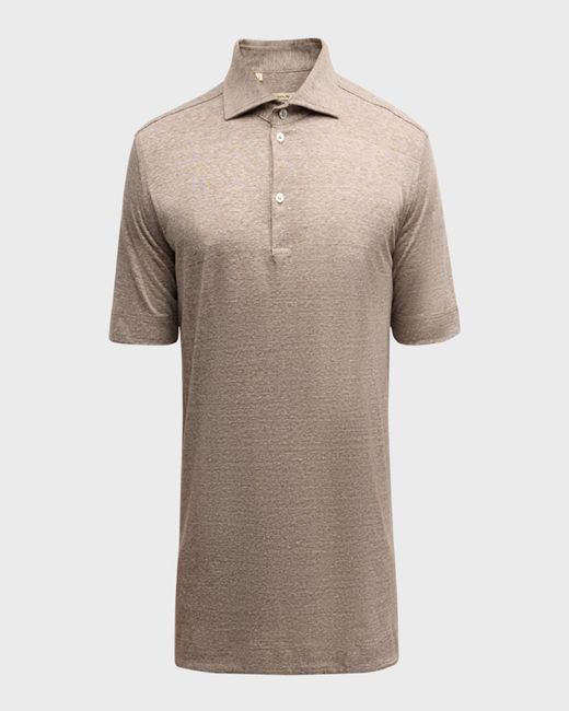 Baldassari Gray Linen-Cotton Polo Shirt for men