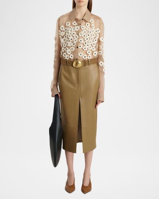 Khaite Natural Argo Floral Applique Silk Button-Down Top