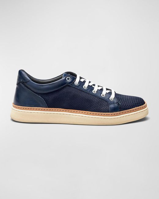 Di Bianco Blue Binetto Mesh & Leather Low-top Sneakers for men