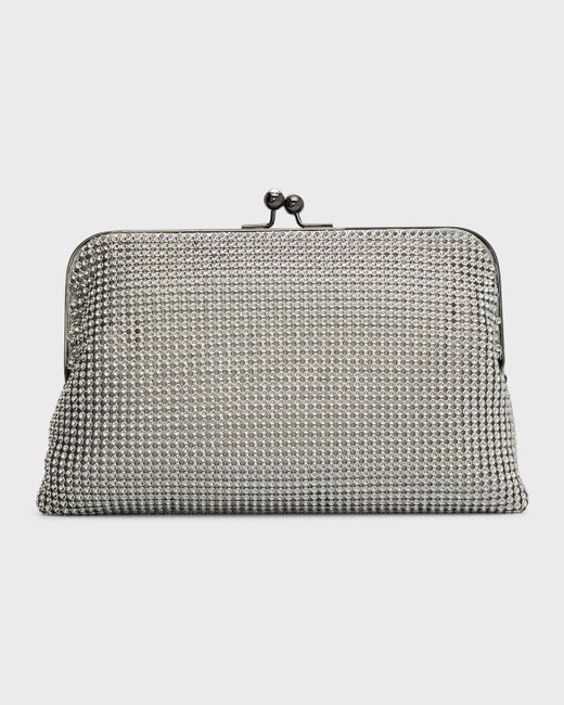 Whiting & Davis Gray Dimple Embellished Mesh Clutch Bag