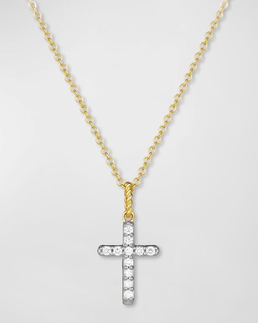 David Yurman White Cable Collectibles Cross Necklace With Diamonds In Gold On Chain
