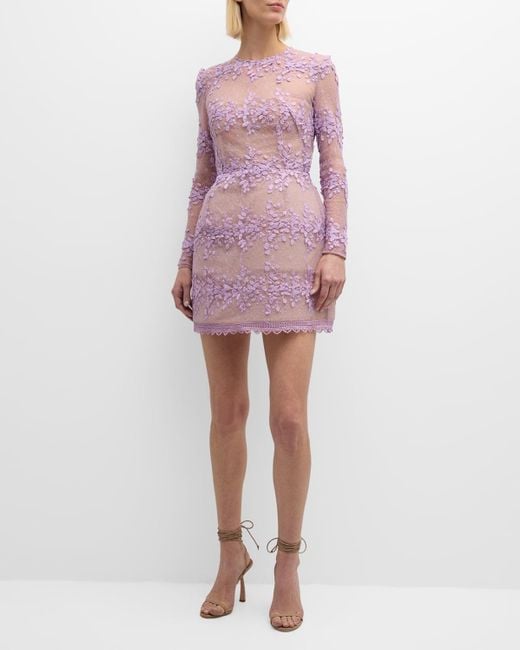 Bronx and Banco Pink Masey Applique And Floral Lace Mini Dress