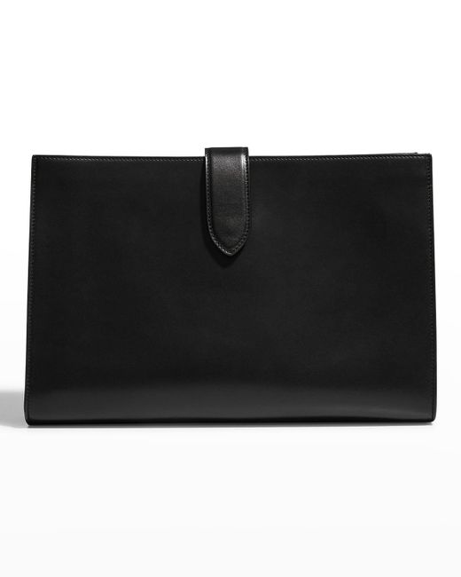 The Row Black Vera Portfolio Flap Clutch Bag In Calf Leather