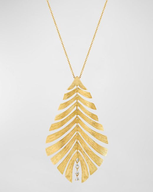 Hueb Metallic 18k Bahia Yellow Gold Diamond Leaf Pendant Necklace