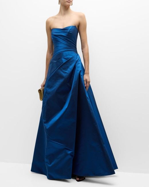 Romona Keveža Strapless Draped Silk Ball Gown in Blue | Lyst