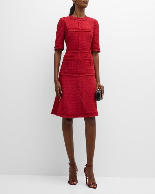 Teri Jon Red Metallic Tweed A-line Dress