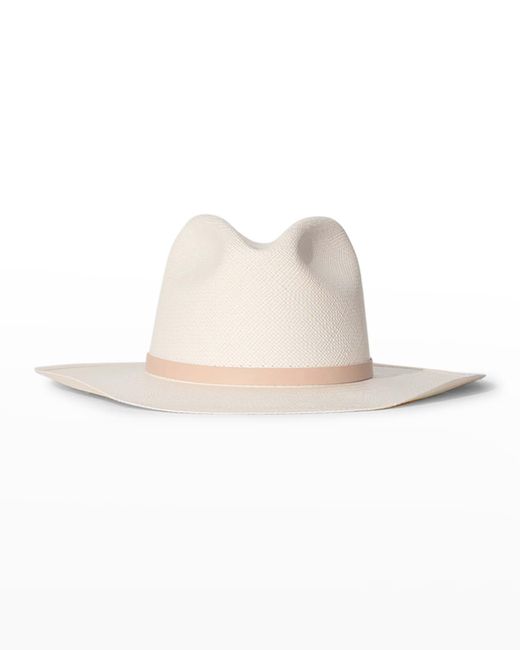 Janessa Leone White Paxton Western Straw Fedora Hat
