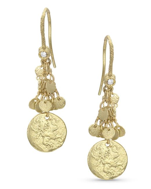 Dominique Cohen Metallic 18k Yellow Gold Griffin Coin Classic Fringe Earrings
