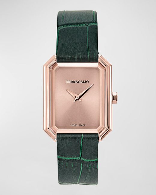 Ferragamo Green 26.5X33.5Mm Crystal Watch With Calf Leather Strap