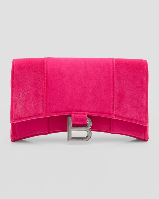 Balenciaga Pink Hourglass Wallet On Chain Velvet Jersey
