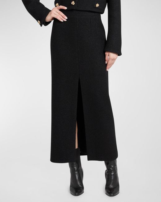 Alexander McQueen Black Tweed Pencil Midi Skirt With Front Slit