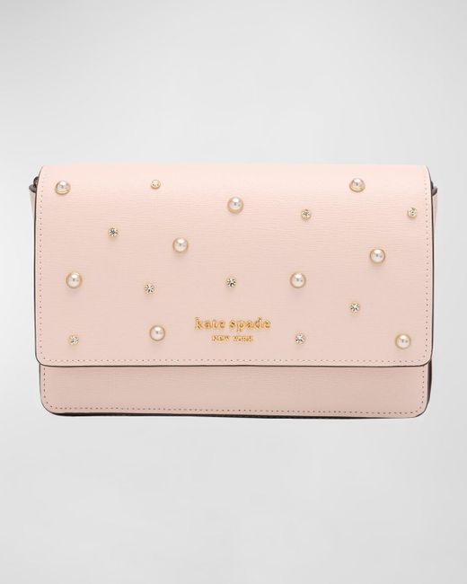 Kate Spade White Embellished Flap Leather Chain Wallet
