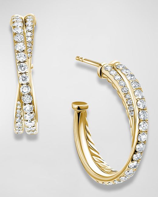 David Yurman Metallic 24mm Pave Crossover Hoop Earrings With Diamonds And Gold