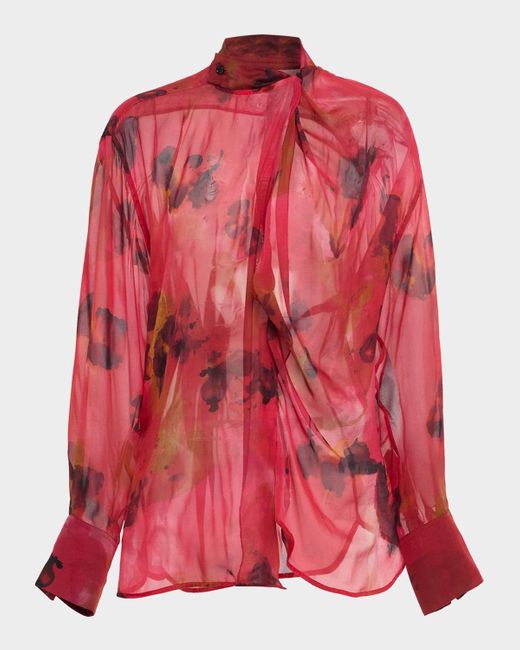 Victoria Beckham Women's Pink Drape Detail Silk Blouse