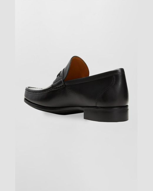 Magnanni Shoes Black Daren Leather Moccasin Loafers for men