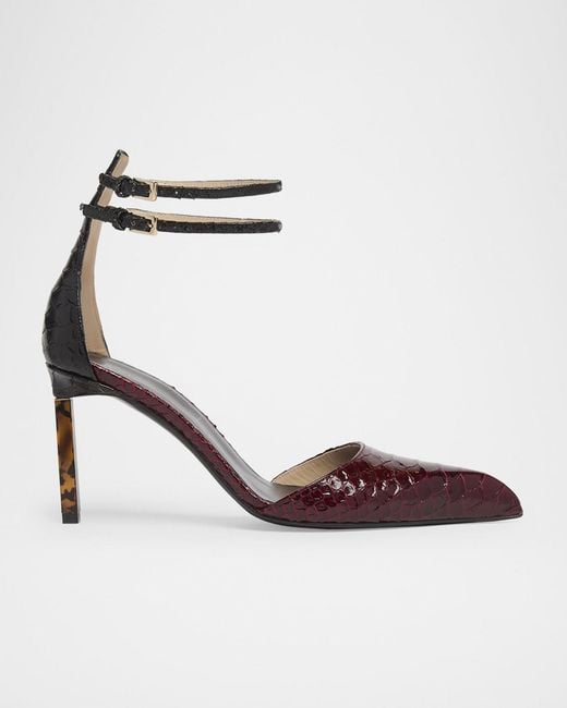 Tom Ford Multicolor Python Stamped Leather Double Ankle Strap Pumps