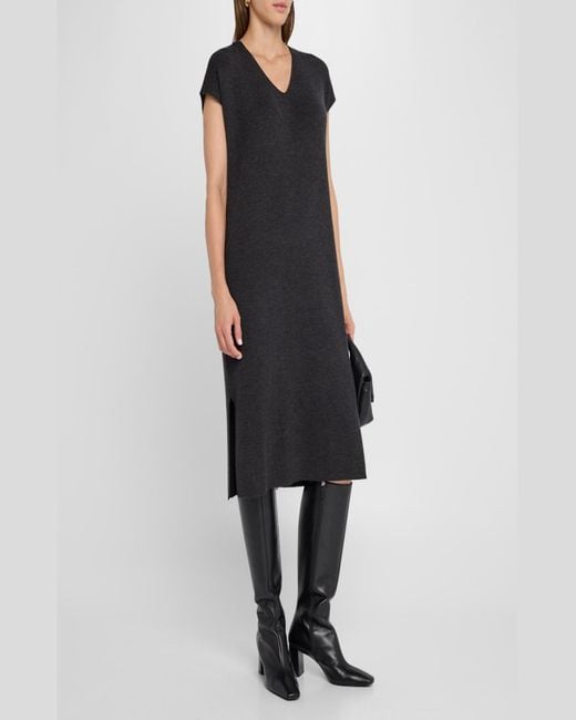 Eileen Fisher Ribbed Merino Wool Midi Dress in Black Lyst