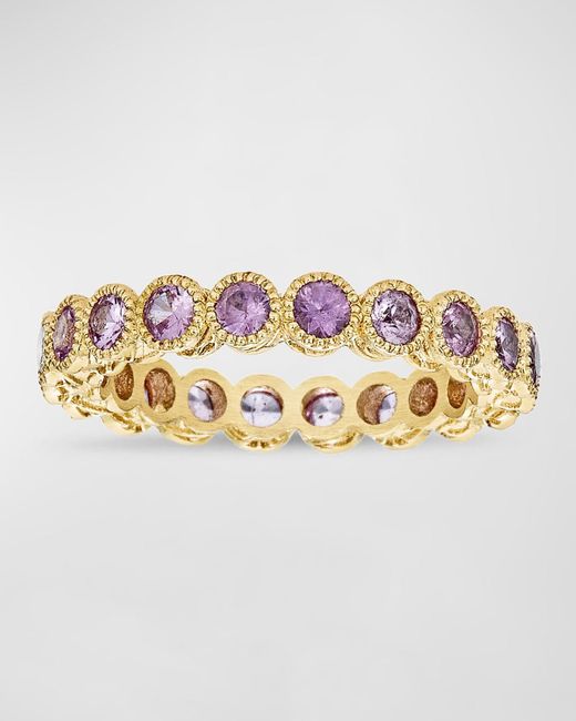 Tanya Farah Metallic 18k Yellow Gold Modern Etruscan Pink Sapphire Stack Ring, Size 6.5
