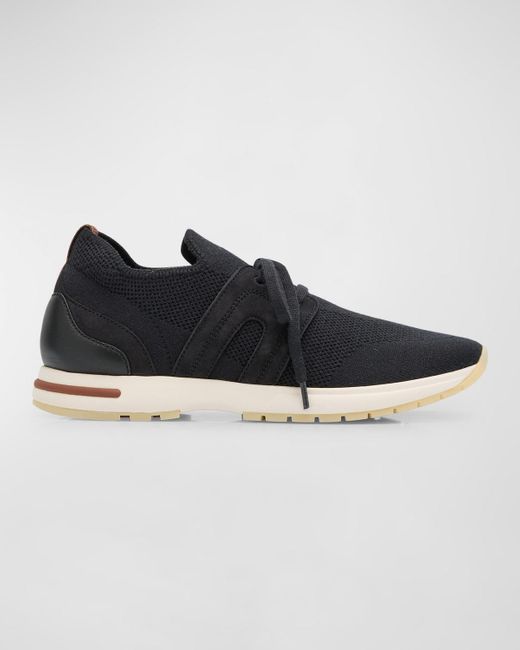 Loro Piana Black Knit Lace-Up Runner Sneakers