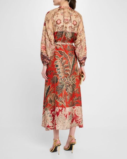 pierre louis masciaイタリアシルク100% ワンピース ドレス Pierre Louis Mascia Floral-Print Silk Midi Dress in Red | Lyst