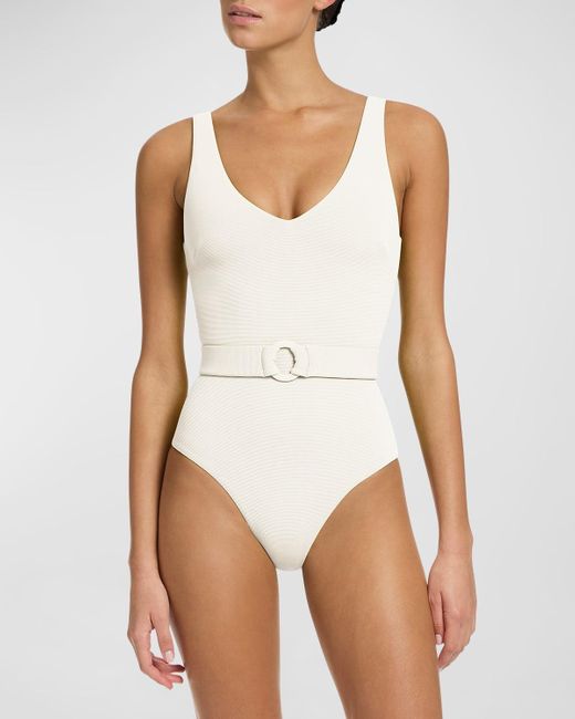 JETS Australia White V-Neck Belted One-Piece Swimsuit