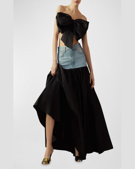 Cynthia Rowley Black Denim & Silk Taffeta Maxi Skirt