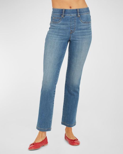Spanx Blue High-Rise Straight-Leg Denim Jeans