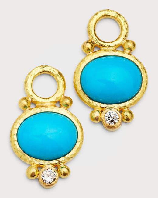 Elizabeth Locke Blue 19k Turquoise And Diamond Earring Pendants, 13x12mm