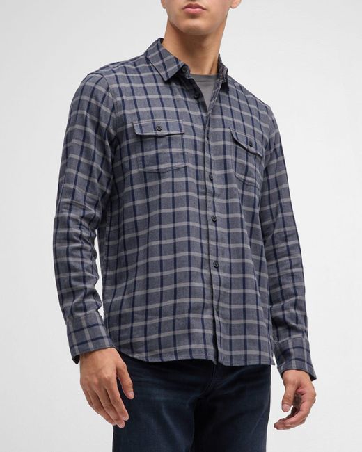 PAIGE Blue Everett Plaid Button-down Shirt for men