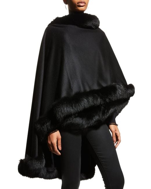 Sofia Cashmere Fox Fur Cashmere Cape in Black | Lyst