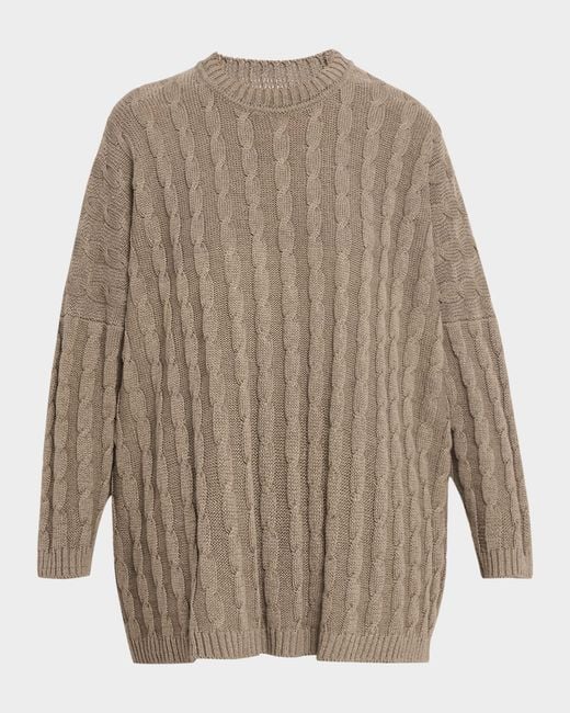 Eskandar Women's Brown Linen-Cotton Round Neck Sweater