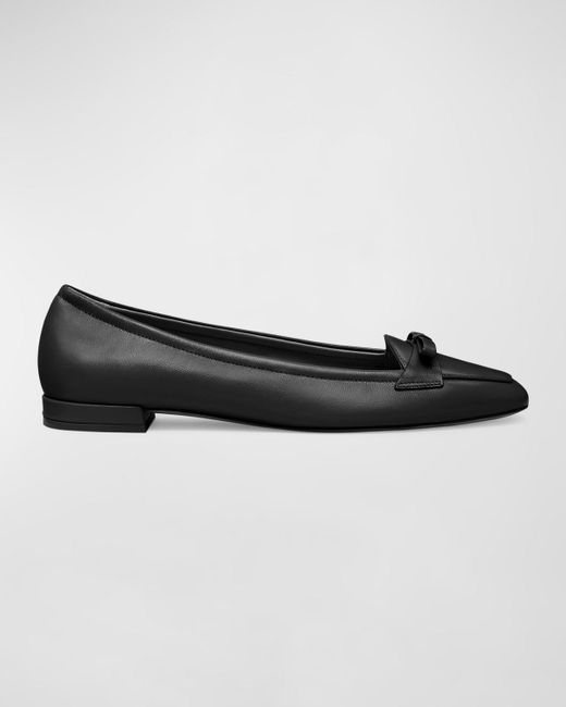 Stuart Weitzman Natural Tully Leather Bow Ballerina Loafers
