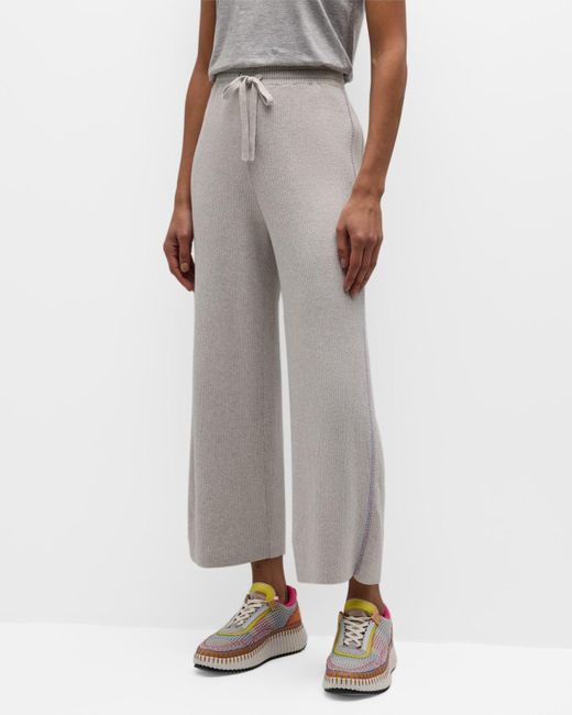 ATM Gray Cotton Cashmere Cropped Wide-Leg Pants