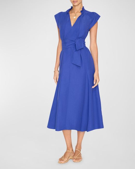 Brochu Walker Blue Newport Cap-Sleeve A-Line Midi Dress
